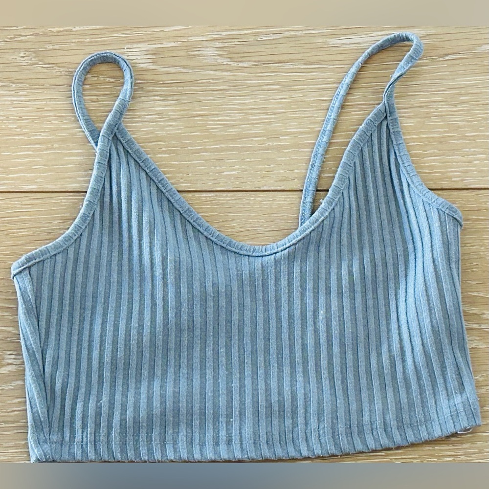 Shein Junior Womens Top Ribbed Blue Gray Crop Cropped Sz Extra Small
